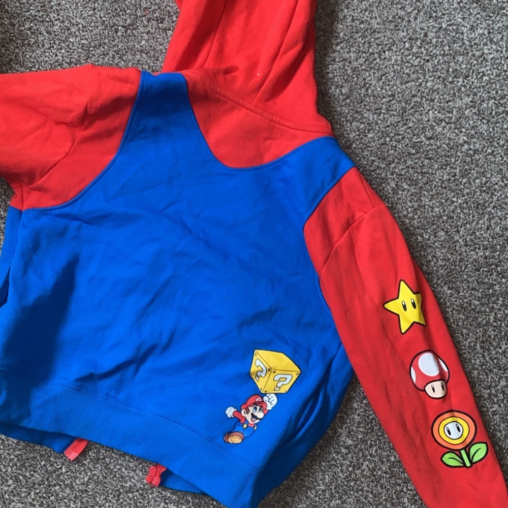 Red and Blue Hoodie with Game Character Design